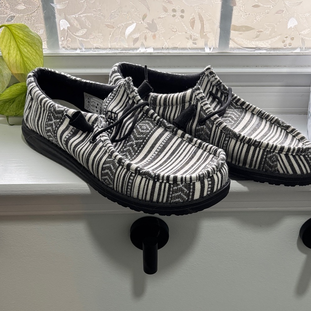 Hey Dude Black and White Patterned Loafers